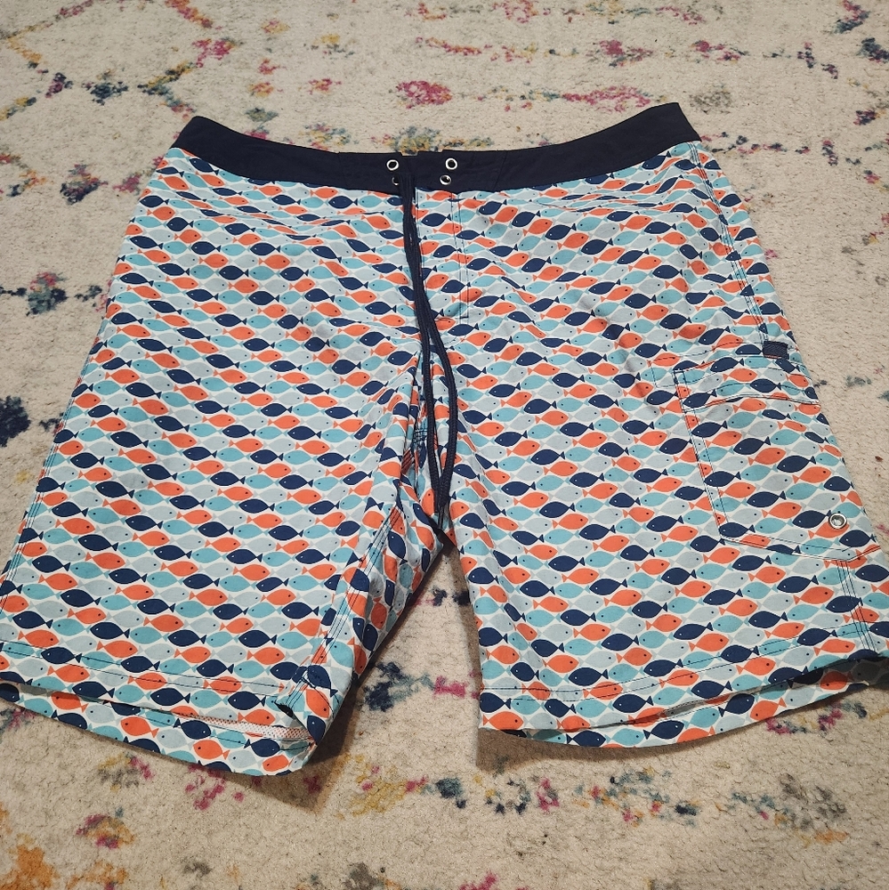 J. Crew Mens Preppy Fish Print Swim Trunks